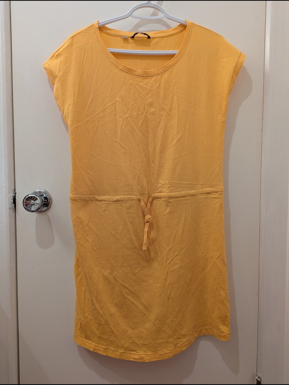 Yellow Cotton Drawstring Waist T-Shirt Dress
